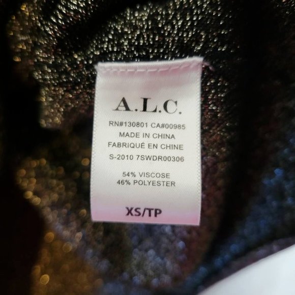 A.L.C. Womens Samuel Bodycon‎ Dress Black Gold Metallic Mock Neck Long Sleeve XS - Picture 9 of 10